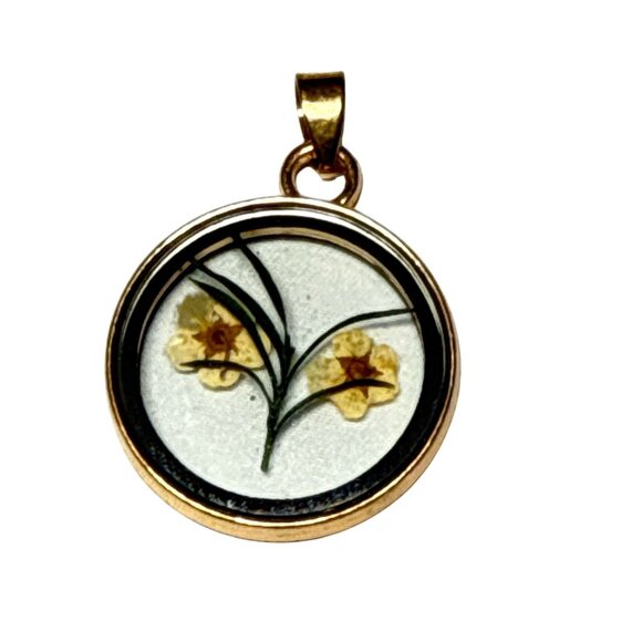 Pressed Flower Glass Pendant Round Botanical Necklace Vintage Style Jewelry - Picture 13 of 14